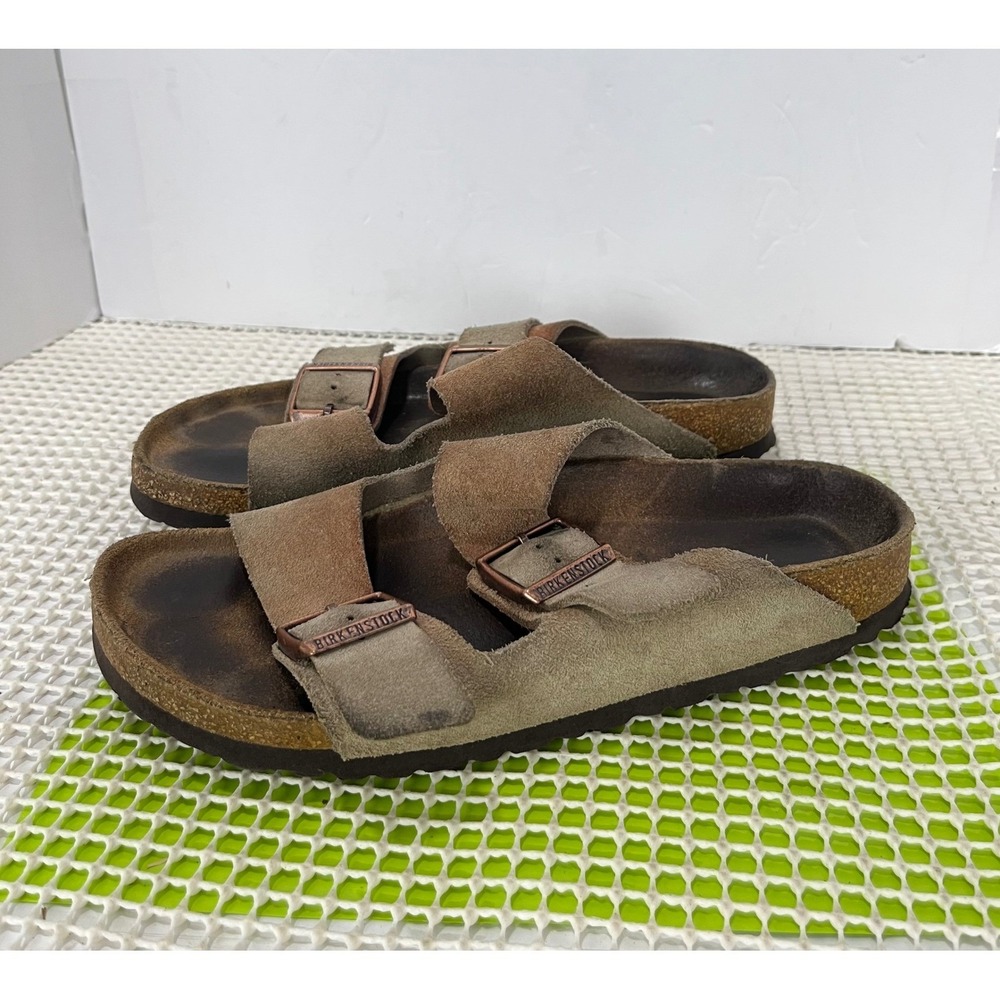 Birkenstock Suede Double Buckle Sandals in Olive Green and Brown